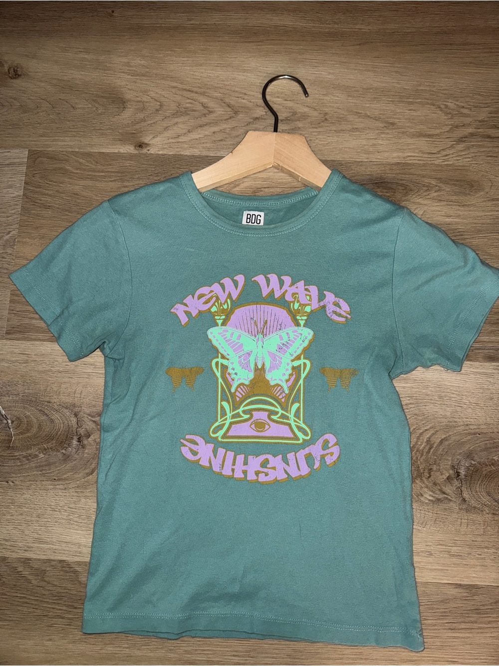 BDG Urban Outfitters Teal Graphic Tee - New Wave Sunshine Butterfly Crop Tee